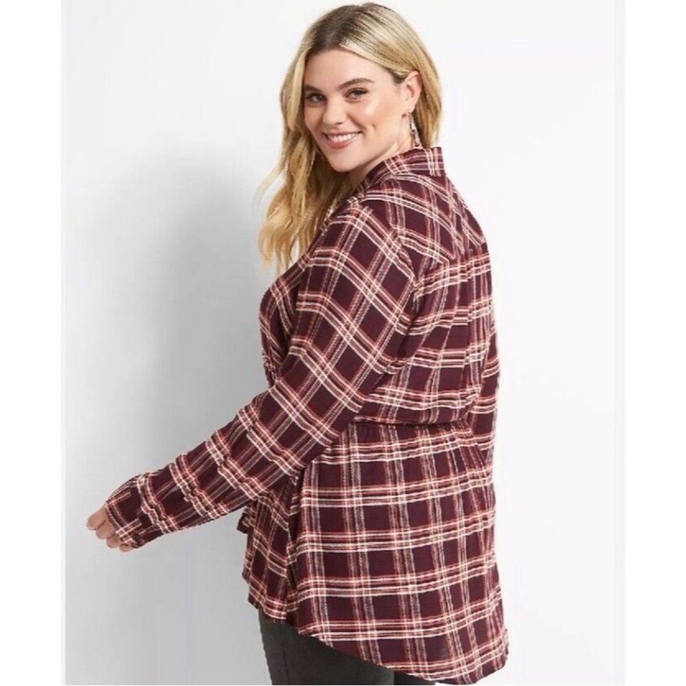 Lane Bryant Sz 14/16 No Peek Collection Plaid Flannel Shirt Blouse - Picture 4 of 9